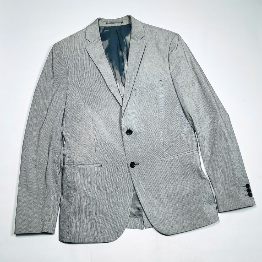 Theory Mens Gray Sport Coat Blazer Fine Stripe Notched Lapels Size 40